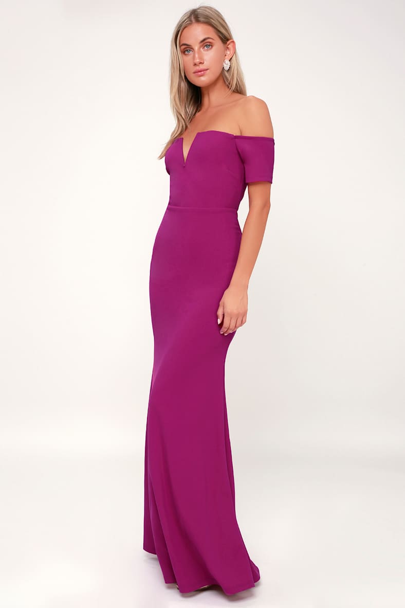 Lynne Magenta Off-the-Shoulder Maxi Dress