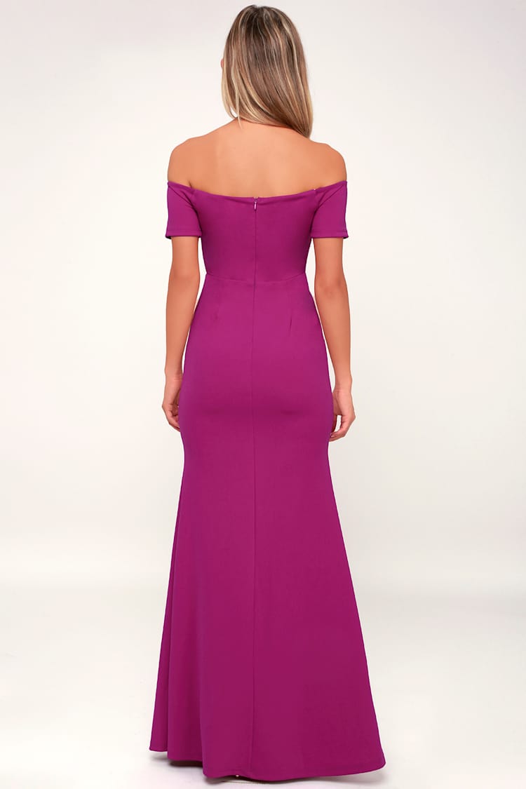 Lynne Magenta Off-the-Shoulder Maxi Dress