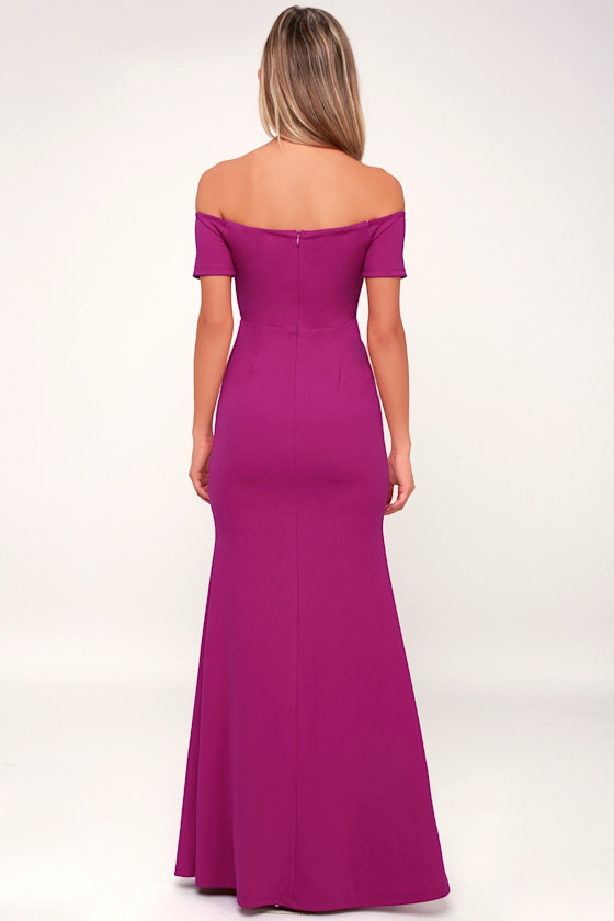 Lynne Magenta Off-the-Shoulder Maxi Dress 7