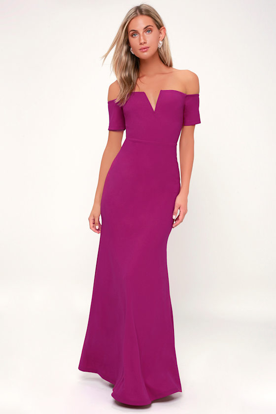 Lynne Magenta Off-the-Shoulder Maxi Dress 5
