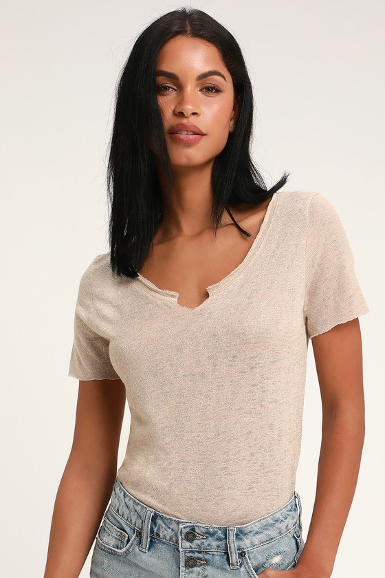 Project Social T Suzie Shirttail - Taupe Tee - Burnout Tee - Lulus