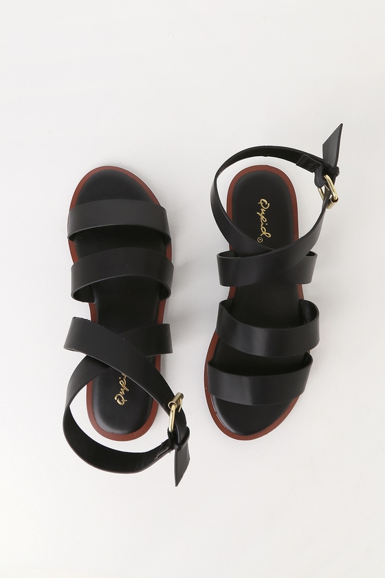 black sandals that wrap around ankle