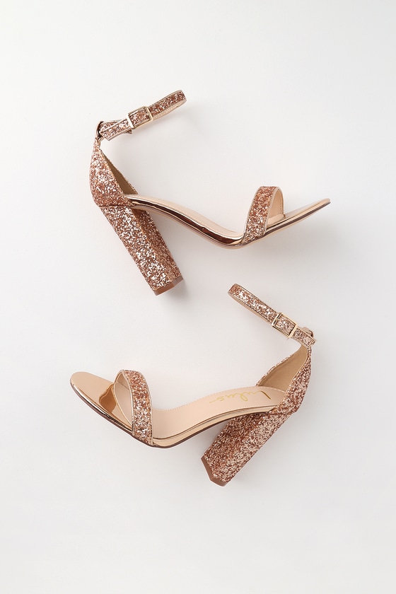 Stunning Glitter Heels - Rose Gold Heels - Ankle Strap Heels