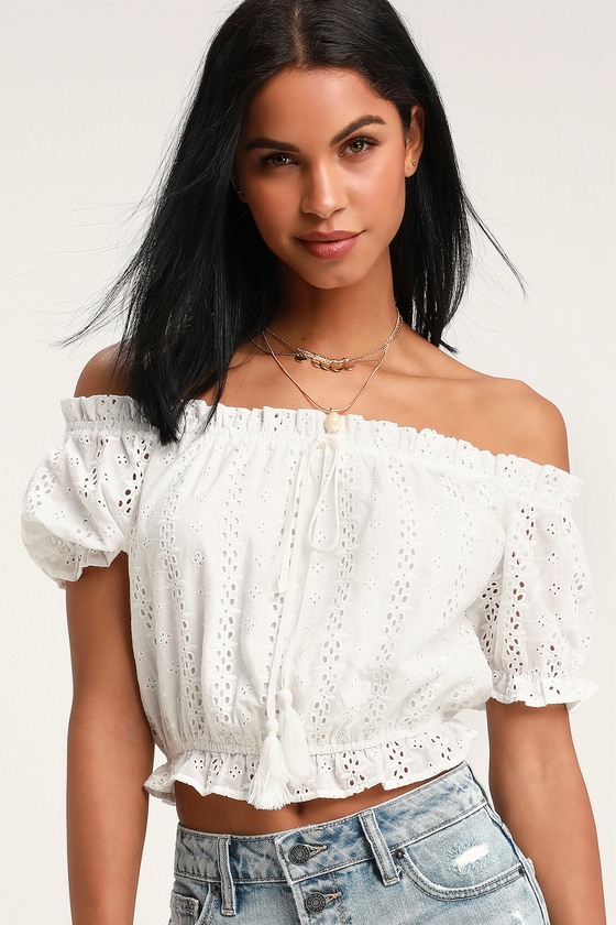 Maddison Cream Eyelet Lace Crop Top