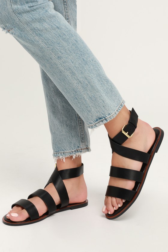 Chic Black Sandals - Ankle-Wrap Sandals - Black Flat Sandals