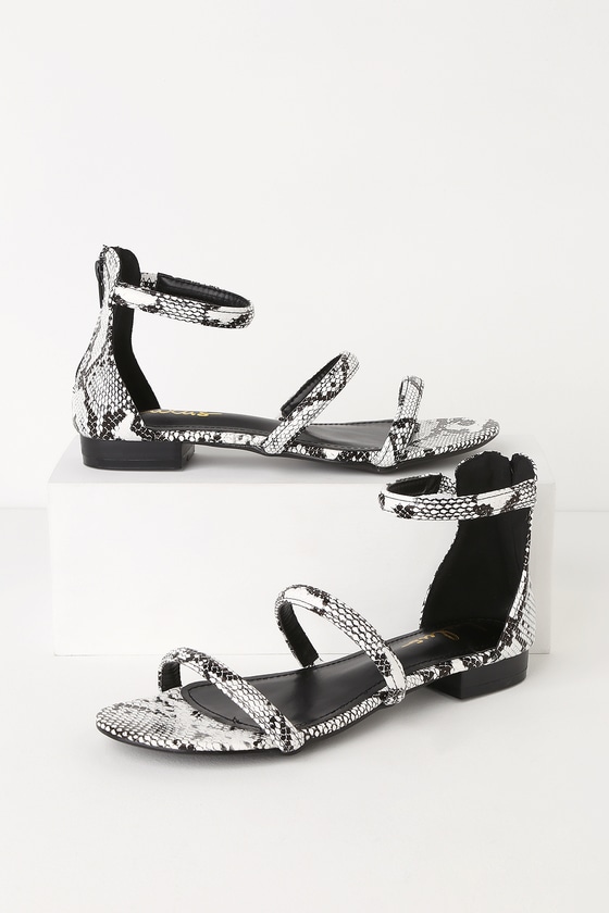 black and white snakeskin flats