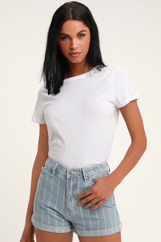 black and white striped shorts denim