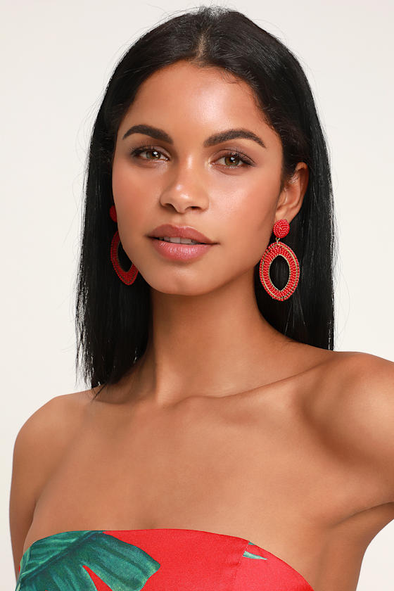 Calliandra Red Beaded Statement Earrings 1