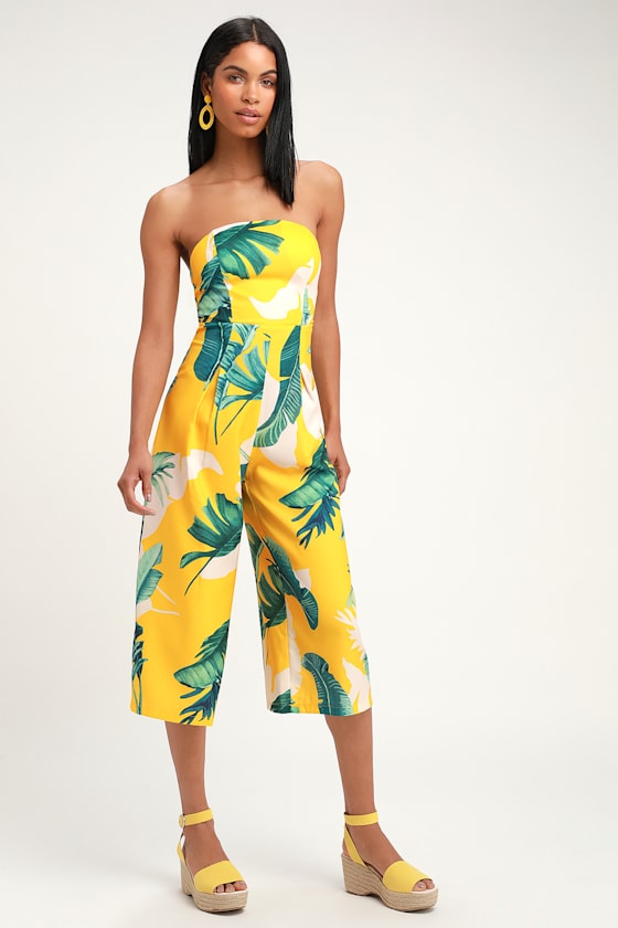 yellow print jumpsuit