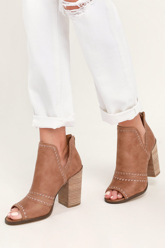 tan suede peep toe booties