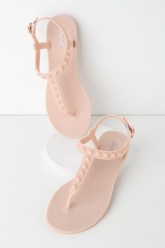 Jordin Nude Matte PVC Studded Flat Sandals