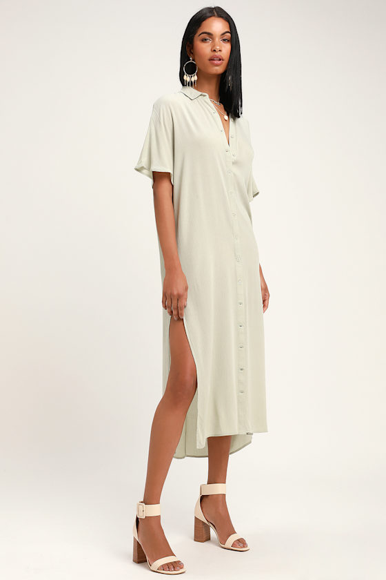 Tranquilo Light Sage Midi Shirt Dress 4