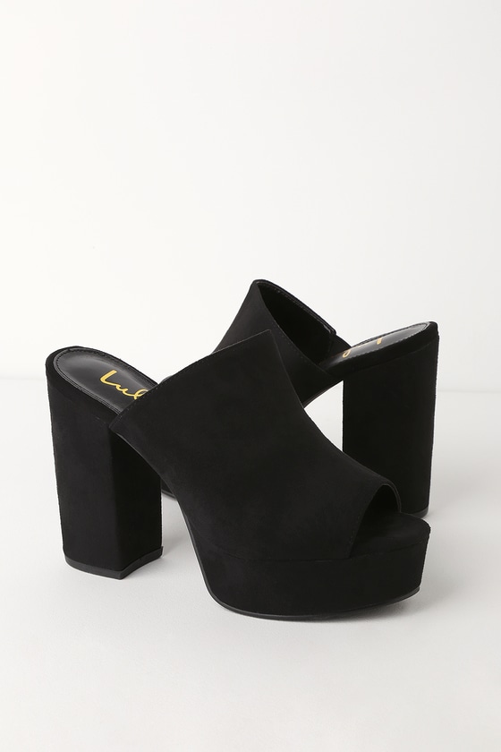 Cute Black Heels - Vegan Suede Mules 