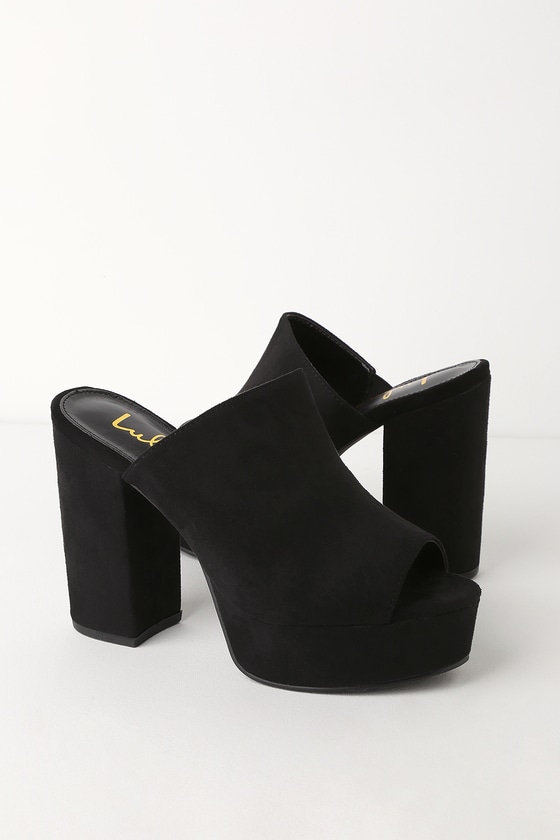 Cute Black Heels - Vegan Suede Mules - Platform Mules - Lulus