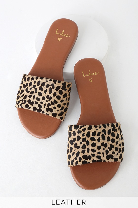 Cute Slide Sandals - Leopard Slide Sandals - Calf Hair Slides - Lulus