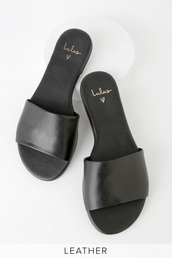 Cute Slide Sandals - Black Slide Sandals - Leather Slides - Lulus