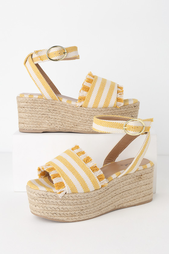 Cute Yellow and Beige Striped Sandals 