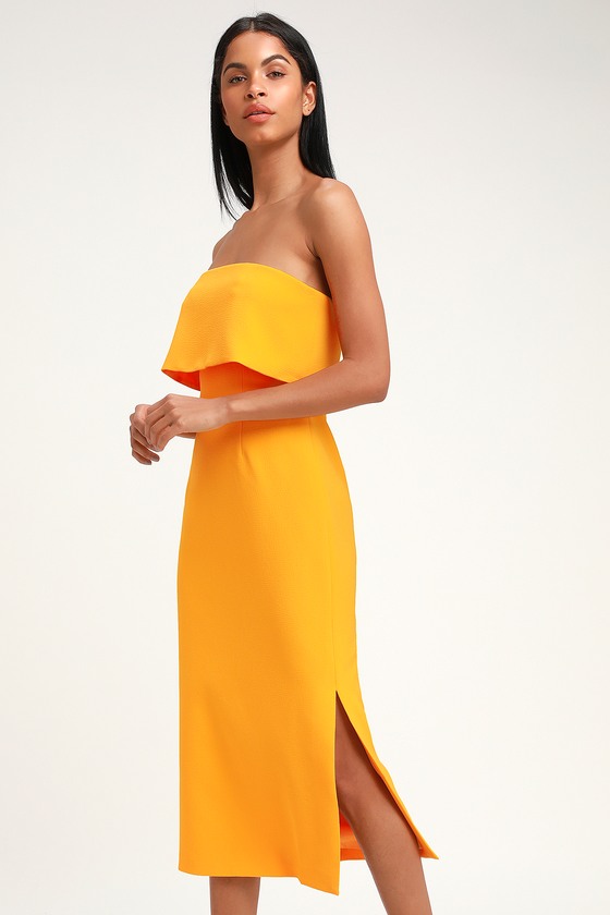 ENTICE GOLDEN YELLOW STRAPLESS MIDI DRESS