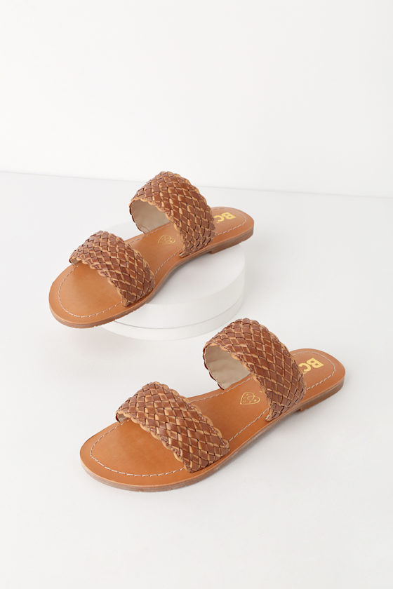 BC Footwear Perfectly Crafted Brown Slides PeepToe Slides Lulus