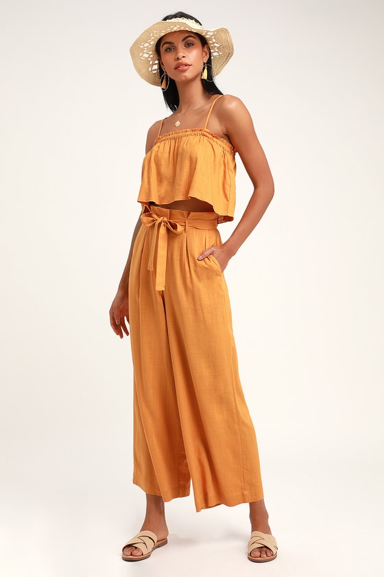 orange paperbag pants