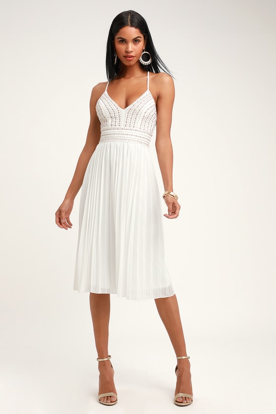 white midi embroidered dress