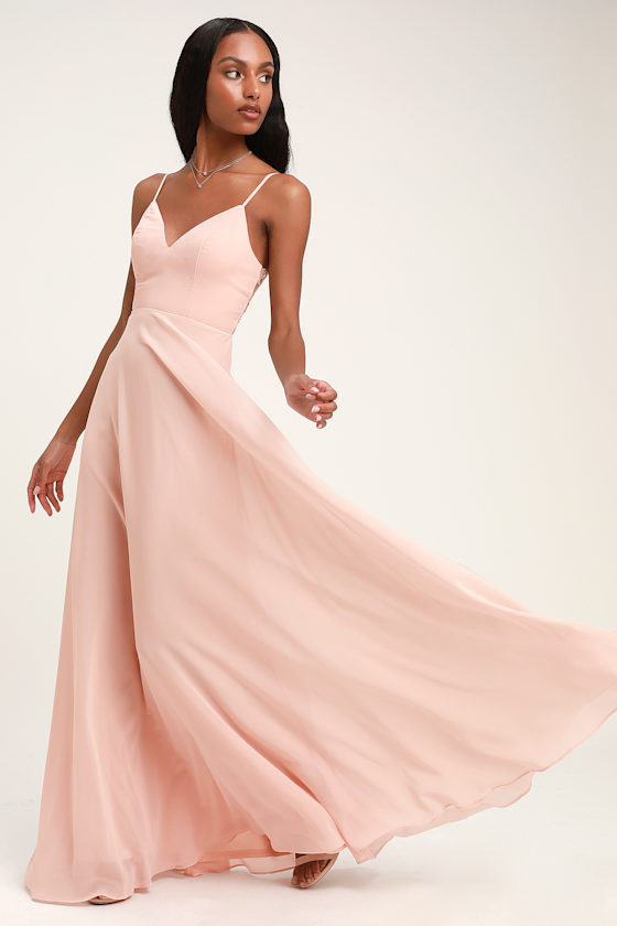 romantic ways blush pink lace button back maxi dress