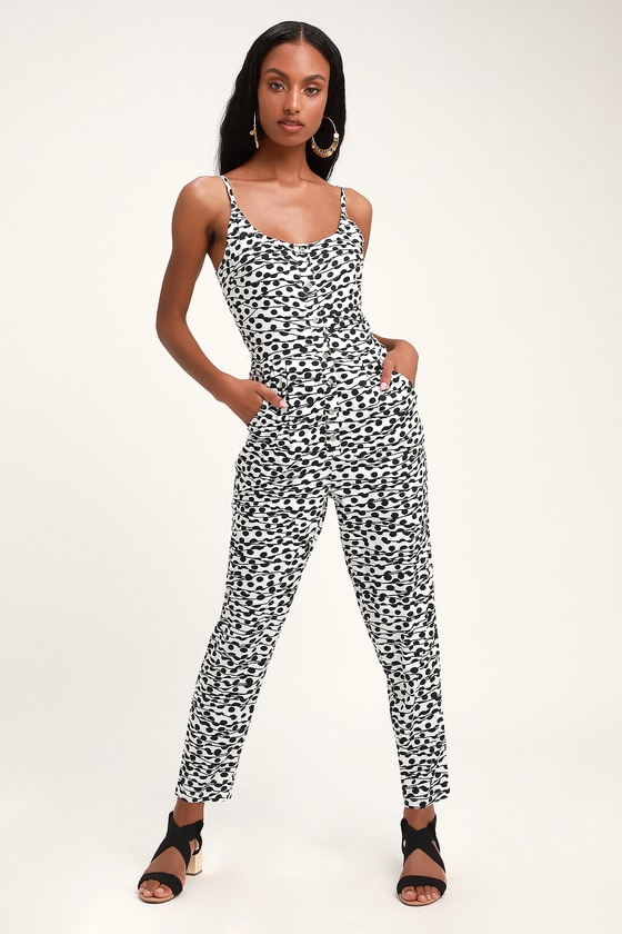 RVCA Tom Gerrard Flasher - Black and White Print Jumpsuit - Lulus