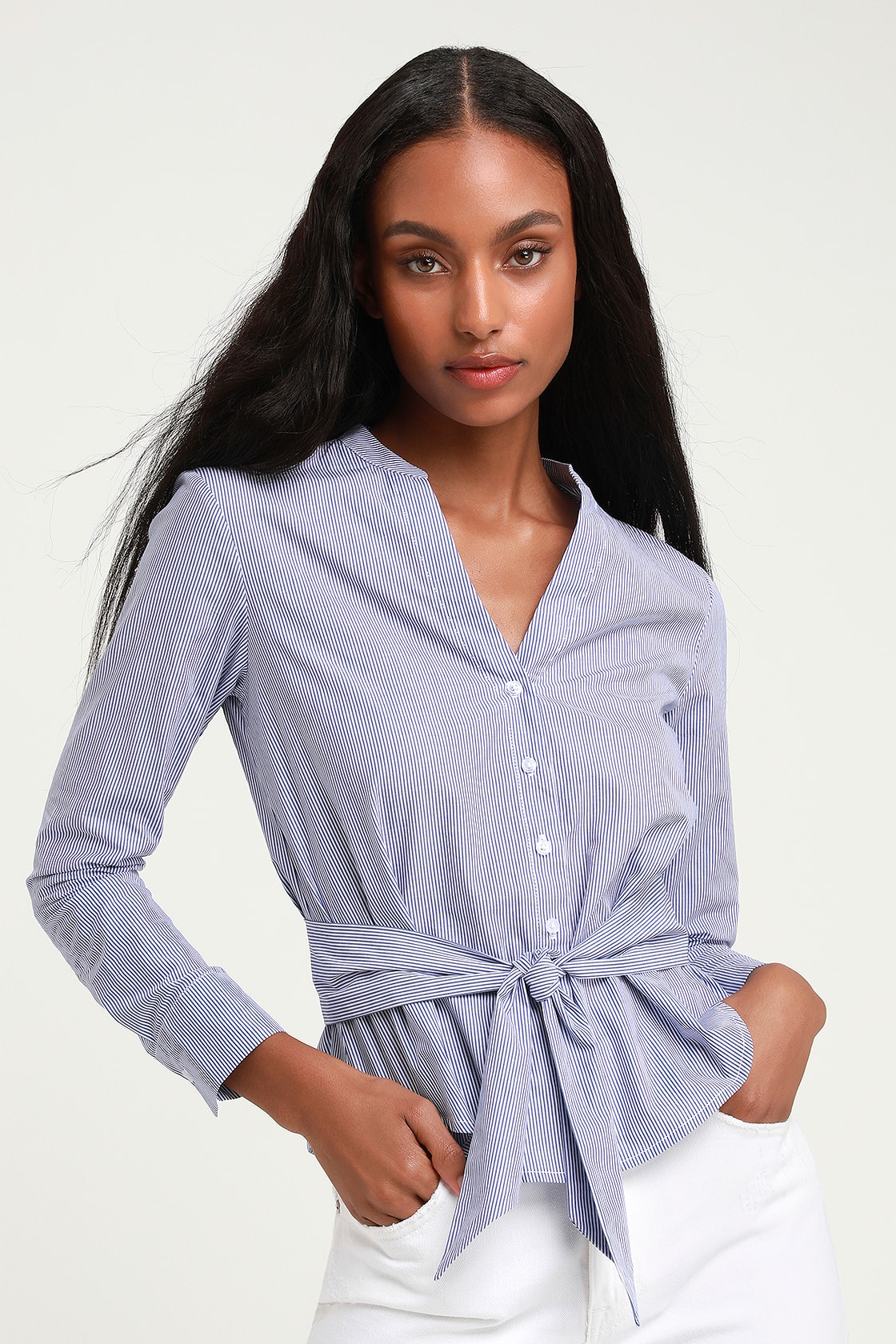 BB Dakota It's Business Top - Blue and White Blouse - Striped Top - Lulus