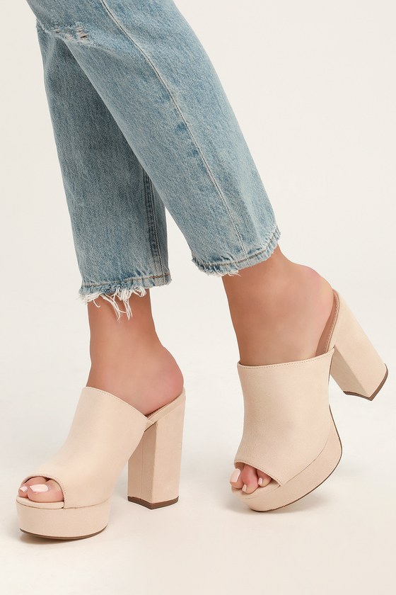 suede nude mules
