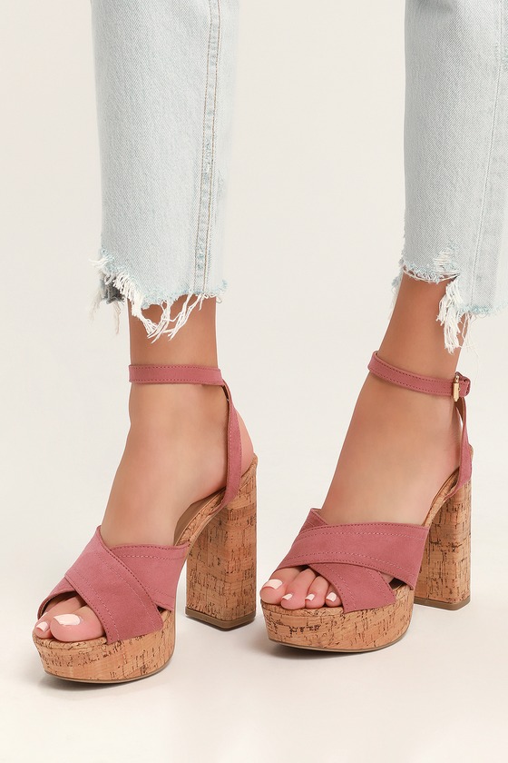 Cute Dusty Rose Heels - Suede Heels - Crisscrossing Tall Heels - Lulus