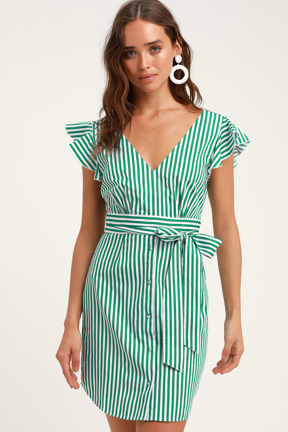 Peppermint Green Striped Shirt Dress