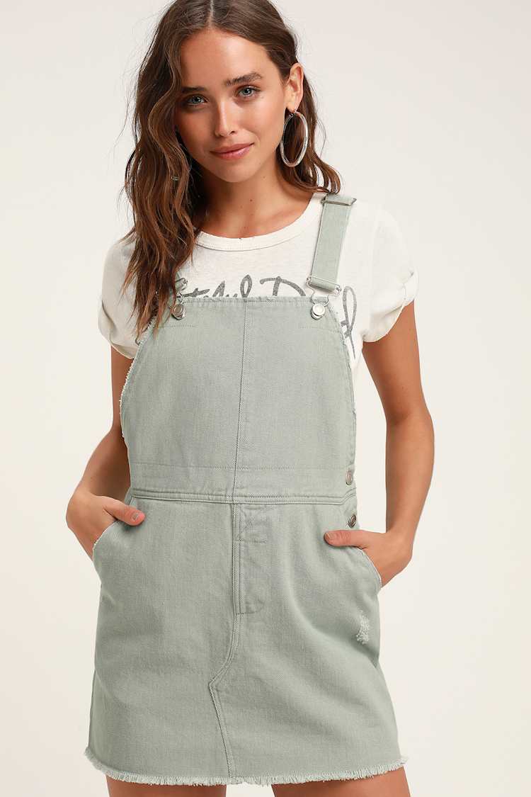 green emerald velvet dress Adjustable Strap Overall Dress with Utility Pockets Xs