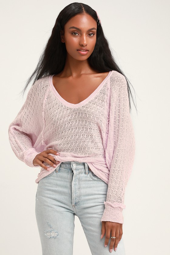 Free People Thien's Hacci - Cute Pink Sweater - Long Sleeve Top - Lulus