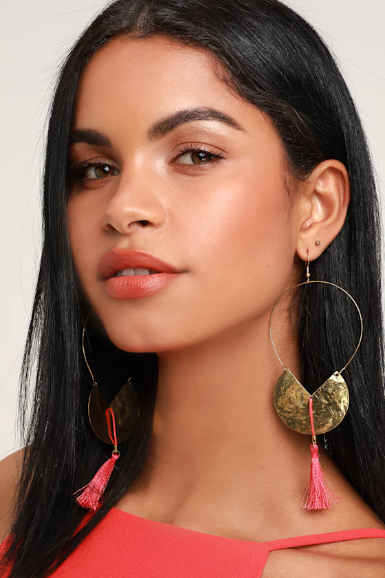 Boho Earrings Gold and Pink Earrings Tassel Earrings Lulus