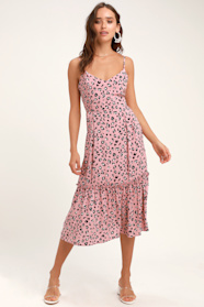 Cute Pink Leopard Print Dress Tiered Midi Dress Mauve Dress Lulus