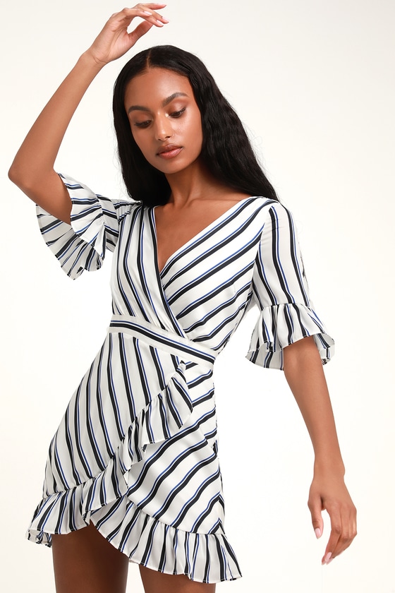 BB Dakota Visual Pursuit - Striped Surplice Dress - Ruffle Dress - Lulus