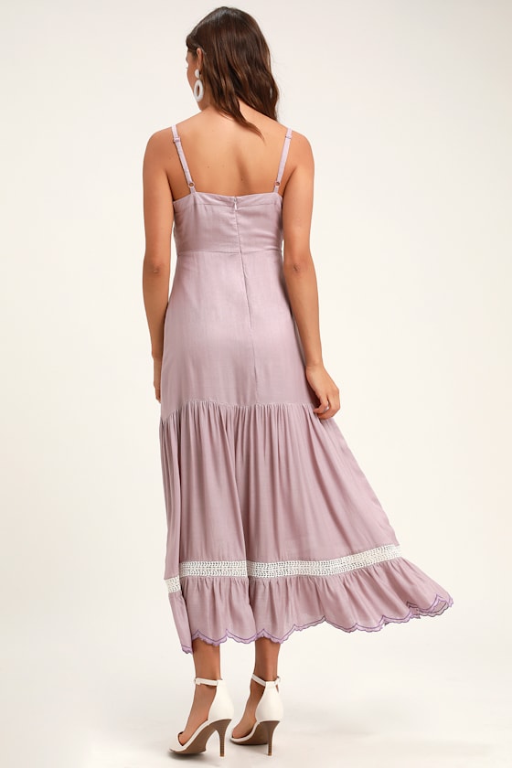 Q&A7 Dusty Lavender Maxi Dress Embroidered Maxi Dress