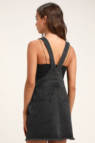 Aria Washed Black Denim Skirt Overalls