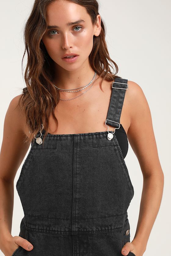 Cute Washed Black Denim Skirt Overalls Denim Skirt Overalls Lulus