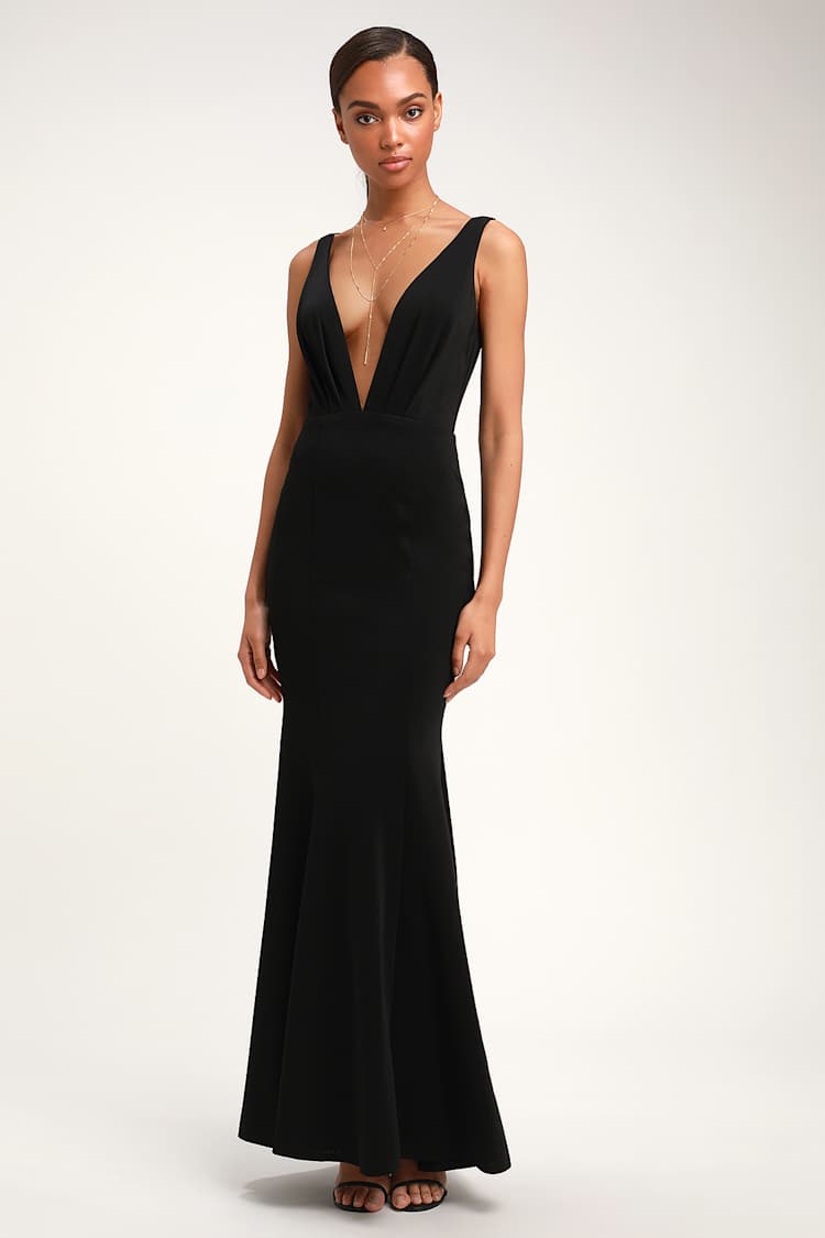 Adelina Black Sleeveless Mermaid Maxi Dress