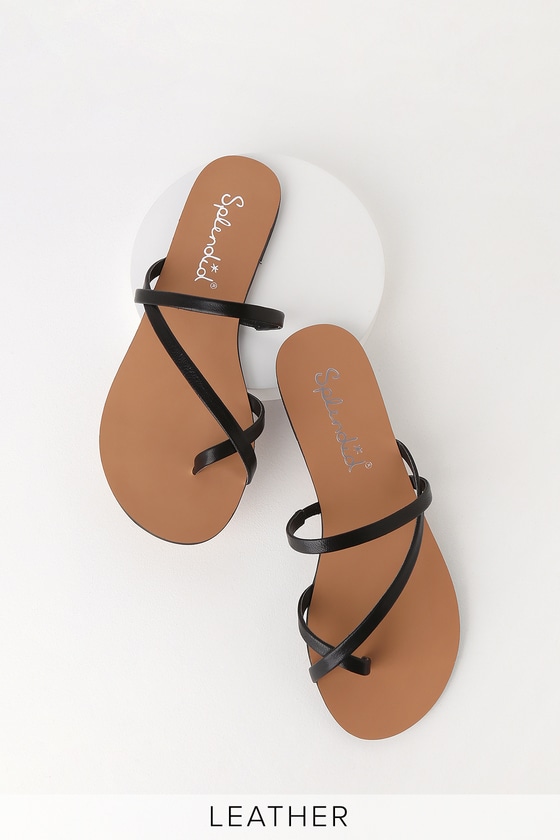 Splendid Trenton - Black Flat Sandals - Toe-Loop Sandals - Lulus