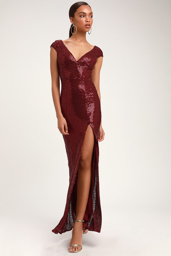 burgundy shimmer dress