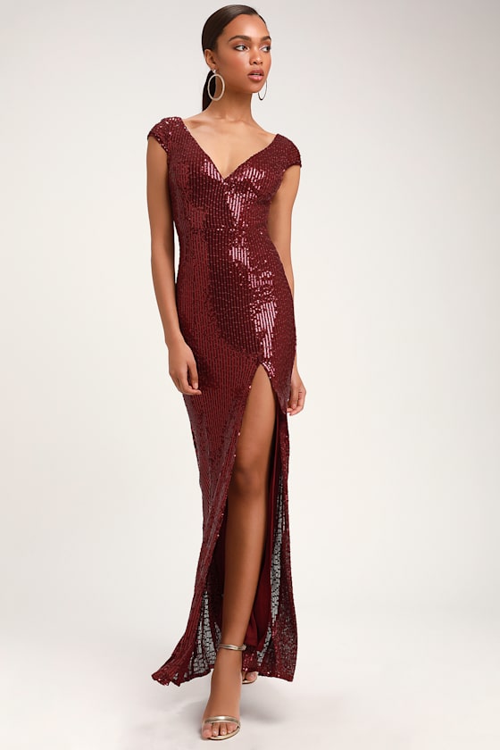 Catching Compliments Burgundy Sequin Maxi Dress 1