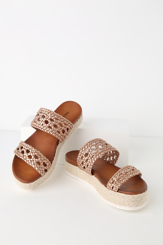 Rose Gold Espadrille-Wrapped Sandals 