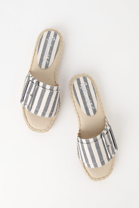 Simpson Navy and Cream Striped Buckle Espadrilles 3