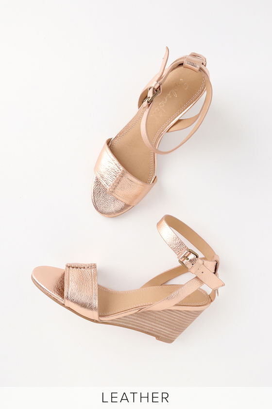 Splendid Tadeo Metallic Leather Sandals Rose Gold Wedges Lulus