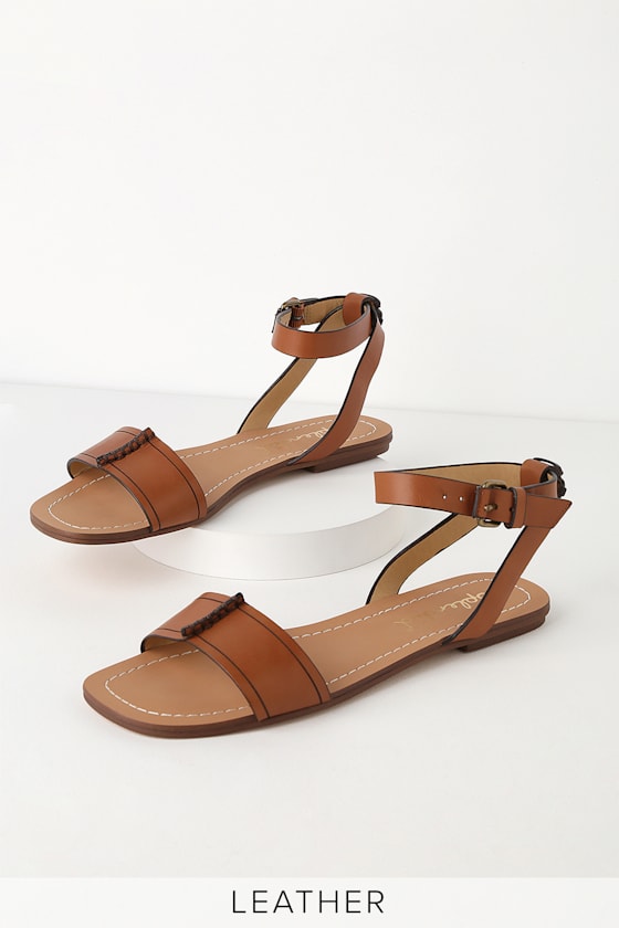 Tabitha Chestnut Leather Flat Ankle Strap Sandals 1