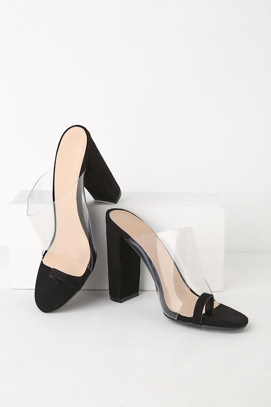Makayla Black Suede Vinyl High Heel Sandals 1