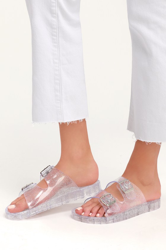 clear jeweled sandals