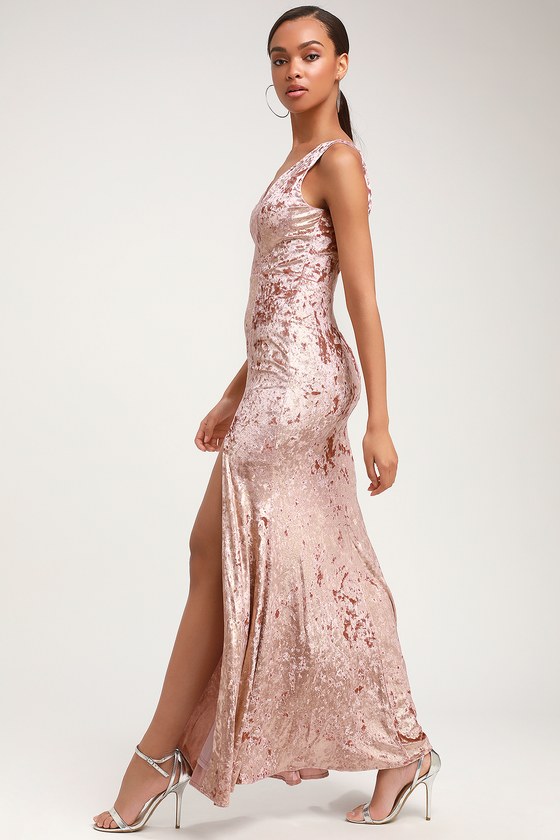 pink velvet long dress